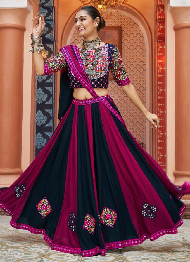 Viscose Rayon Multi Colour Navratri Wear Mirror Work Ready To Wear Lehenga Choli